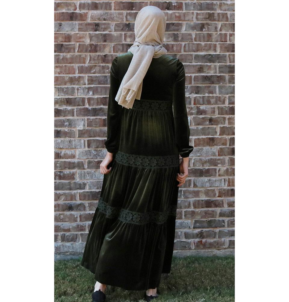 Puane Dress Puane Modest Velvet Dress 8290 Green - Modefa 