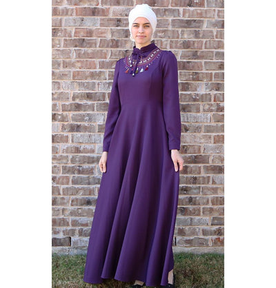 Puane Dress Puane Modest Tassel Dress 8279 Purple - Modefa 