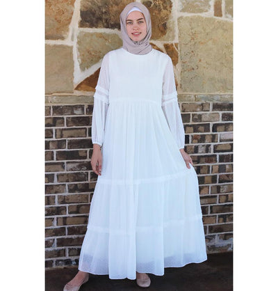 Puane Modest Polka Dot Dress 2619 - White