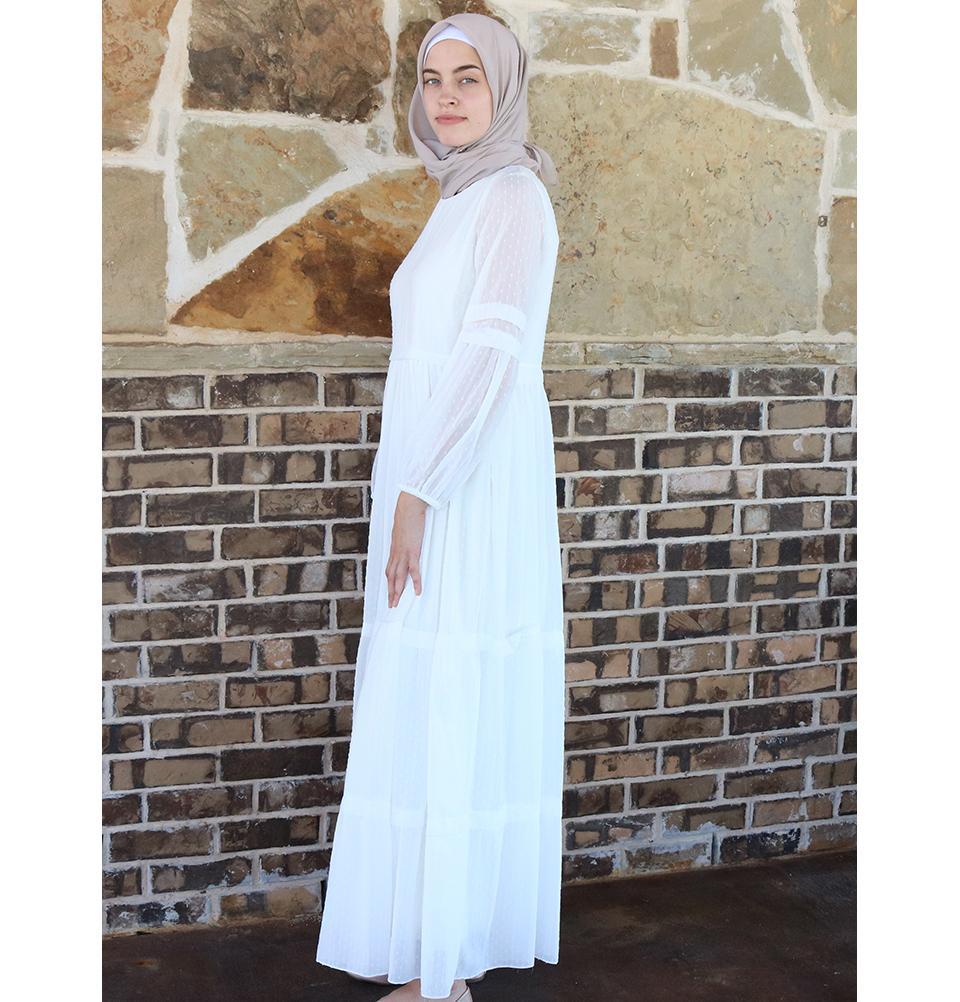Puane Modest Polka Dot Dress 2619 - White