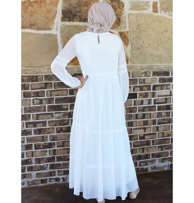 Puane Modest Polka Dot Dress 2619 - White