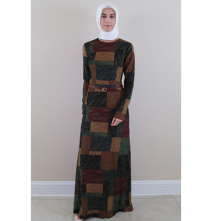 Puane Islamic Women's Turkish Long Corduroy Colorblock Stripes Dress 481402 Multi Puane Islamic Women's Turkish Long Corduroy Colorblock Stripes Dress 481402 Multi