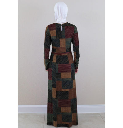 Puane Dress Puane Islamic Women's Turkish Long Corduroy Colorblock Stripes Dress 481402 Multi - Modefa 