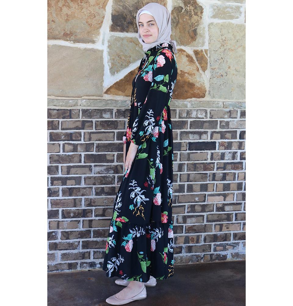 Puane Modest Floral Dress 2621 Black