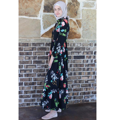 Puane Modest Floral Dress 2621 Black