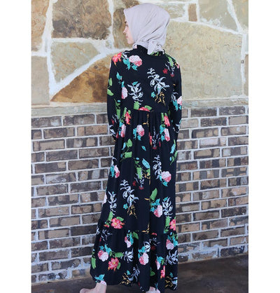 Puane Modest Floral Dress 2621 Black