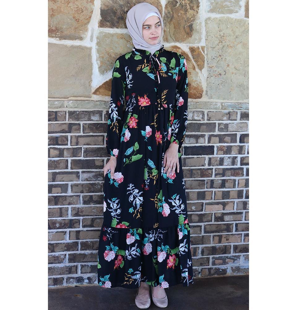 Puane Modest Floral Dress 2621 Black