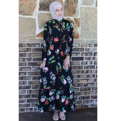 Puane Modest Floral Dress 2621 Black