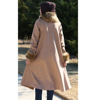 Puane Outerwear Puane Suede Poncho Coat with Fur 3131 Beige - Modefa 