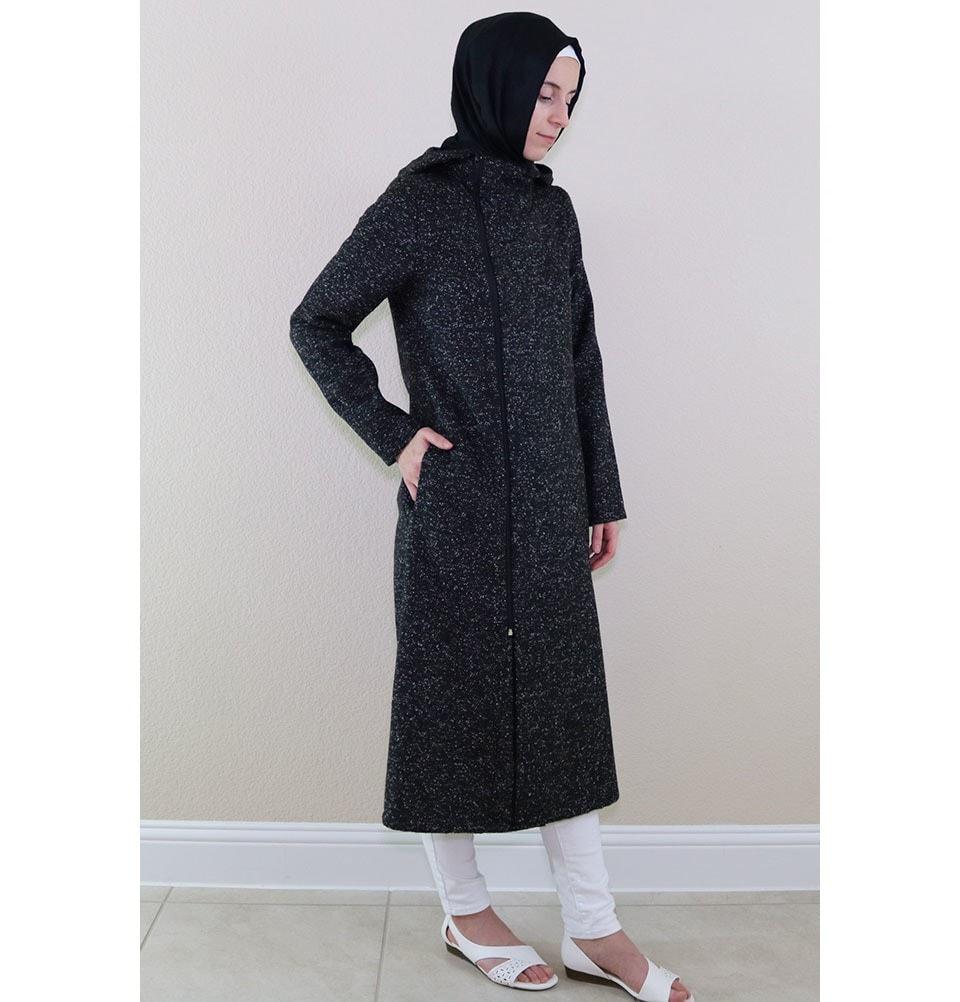 Puane Outerwear Puane Hooded Wool Touch Coat 904501 Black - Modefa 