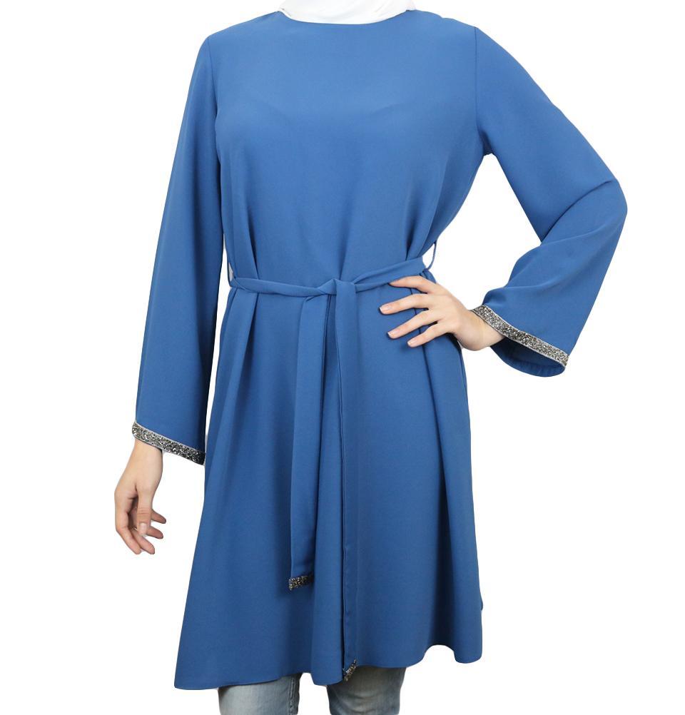Puane Modest Embellished Tunic 10086 Blue