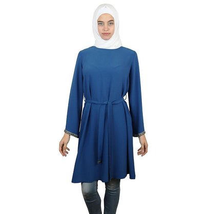 Puane Modest Embellished Tunic 10086 Blue