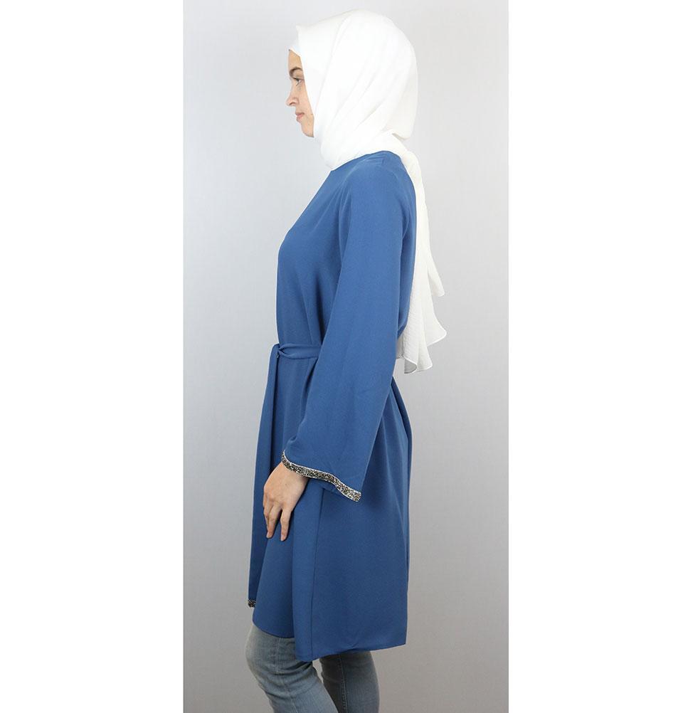 Puane Modest Embellished Tunic 10086 Blue