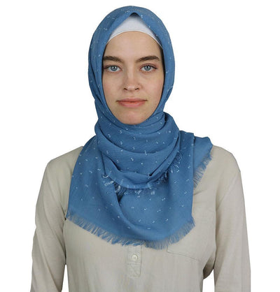 Pom Pom Crepe Square Hijab Scarf Blue