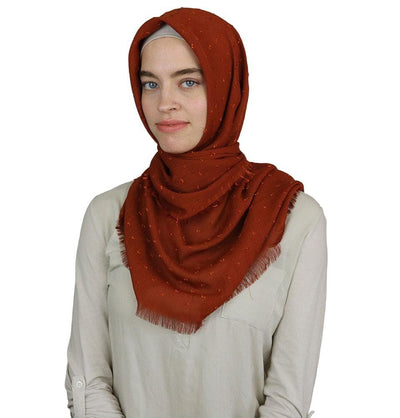 Pom Pom Crepe Square Hijab Scarf Burnt Orange