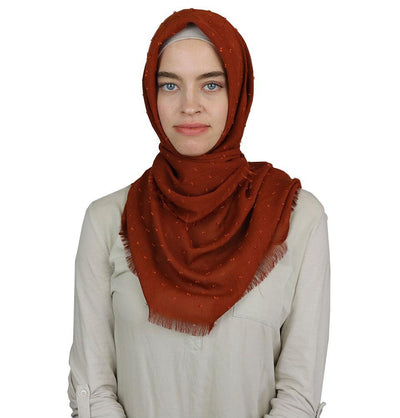 Pom Pom Crepe Square Hijab Scarf Burnt Orange