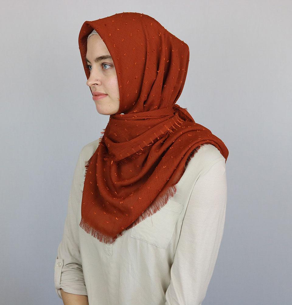 Pom Pom Crepe Square Hijab Scarf Burnt Orange