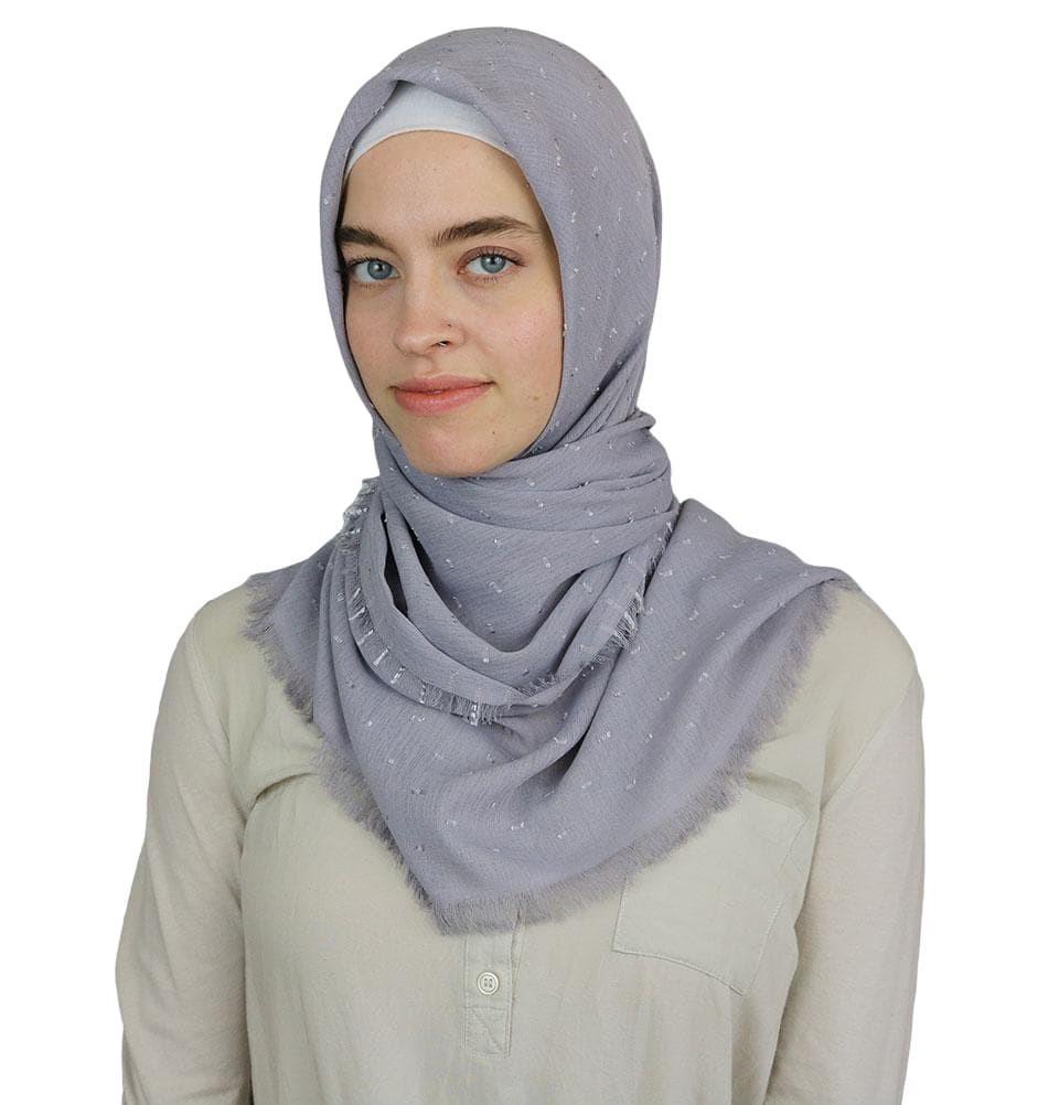 Pom Pom Crepe Square Hijab Scarf Gray