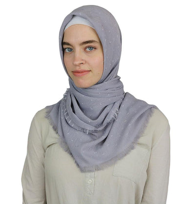 Pom Pom Crepe Square Hijab Scarf Gray