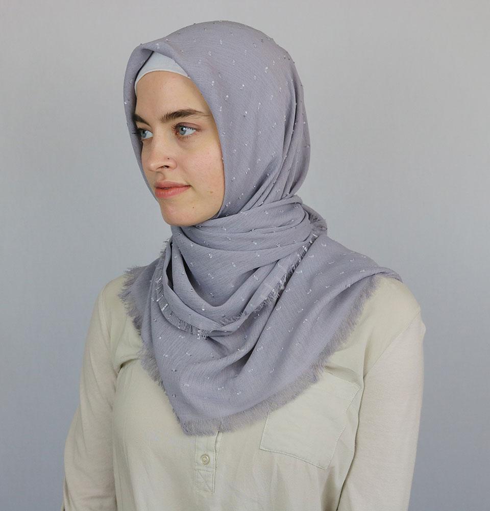 Sedef Pom Pom Crepe Square Hijab Scarf Gray