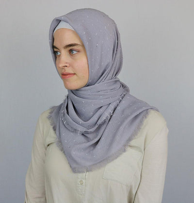 Pom Pom Crepe Square Hijab Scarf Gray