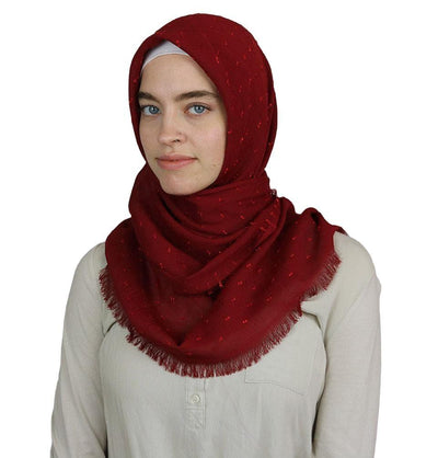 Pom Pom Crepe Square Hijab Scarf Red
