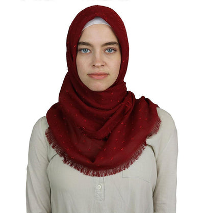 Pom Pom Crepe Square Hijab Scarf Red