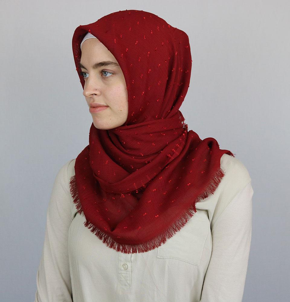 Pom Pom Crepe Square Hijab Scarf Red