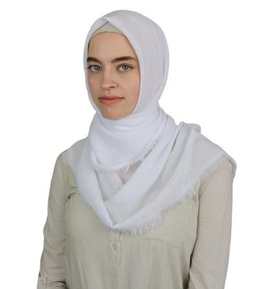 Pom Pom Crepe Square Hijab Scarf White