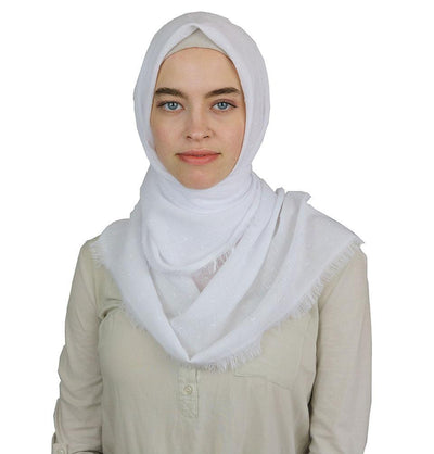 Pom Pom Crepe Square Hijab Scarf White