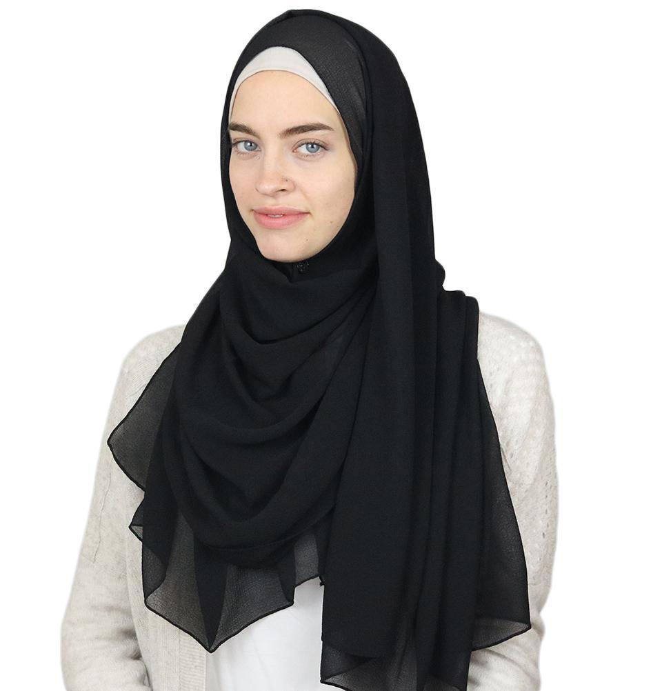 Sedef Shawl Black Textured Micro Chiffon Hijab Shawl Black