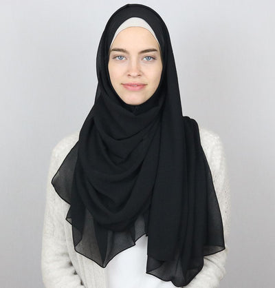 Sedef Shawl Black Textured Micro Chiffon Hijab Shawl Black