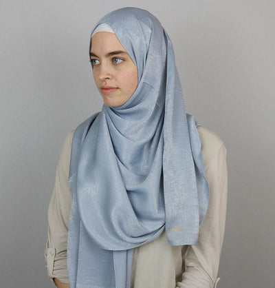 Bamboo Satin Hijab Shawl Blue Gray