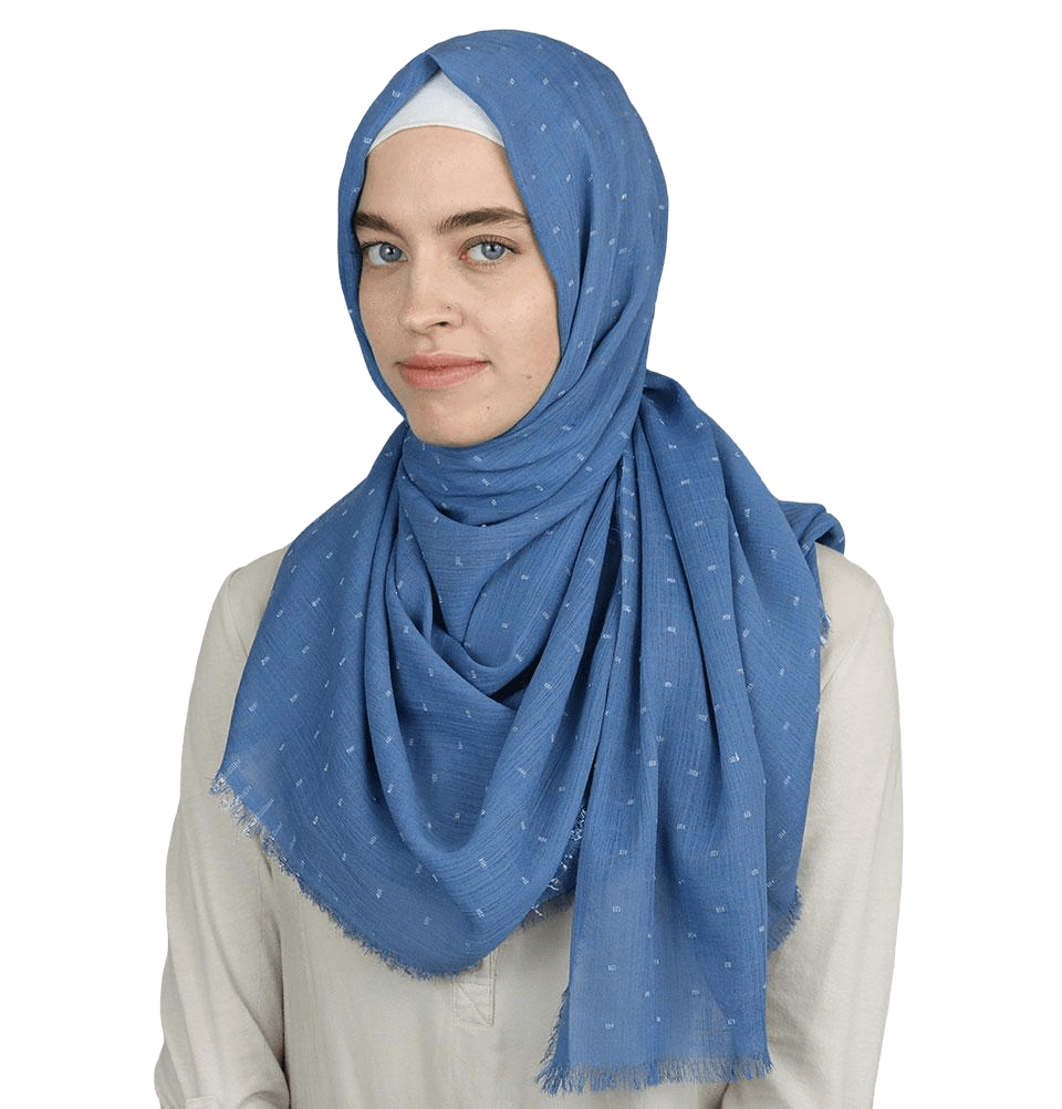 Pom Pom Crepe Hijab Shawl Blue