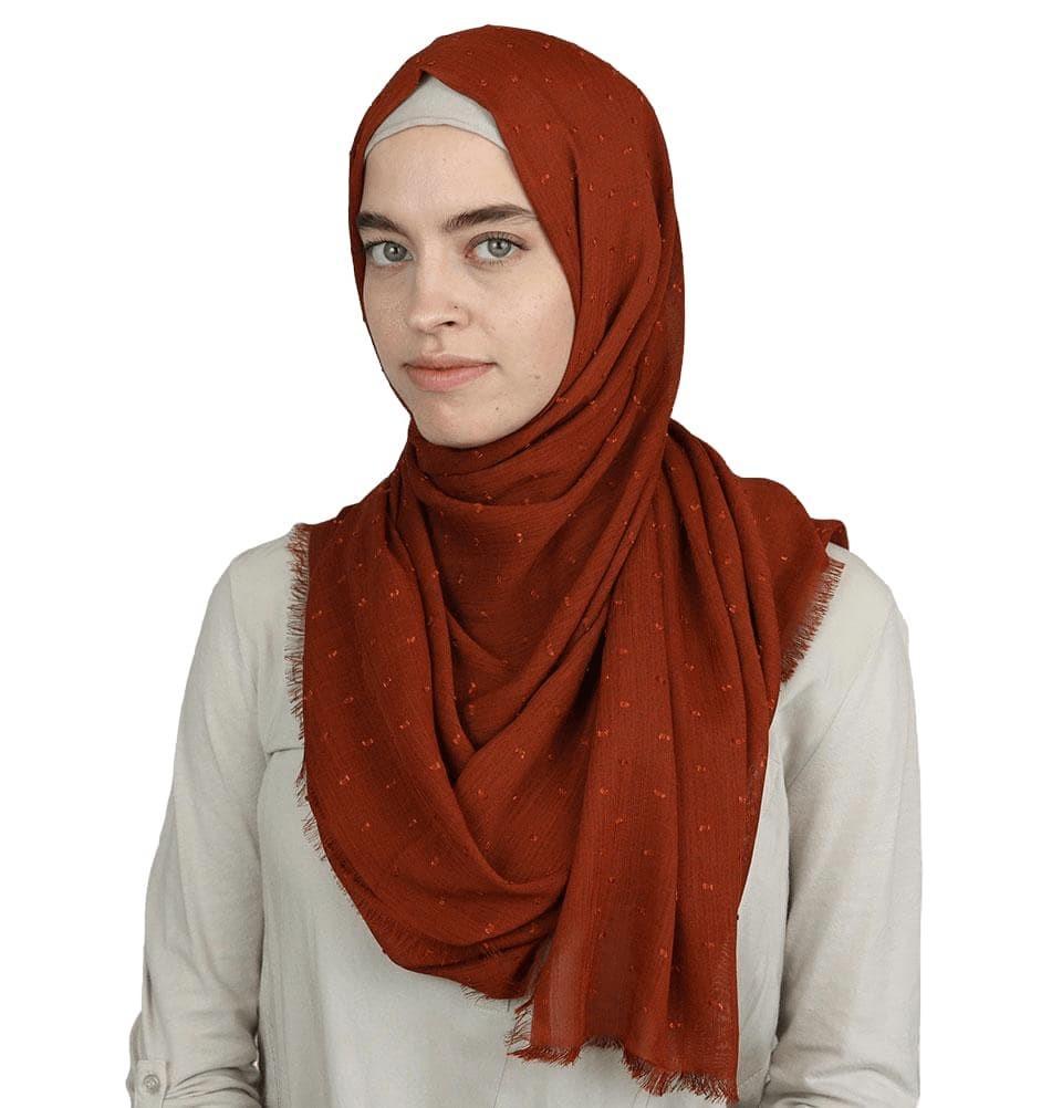 Pom Pom Crepe Hijab Shawl Burnt Orange