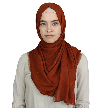 Pom Pom Crepe Hijab Shawl Burnt Orange