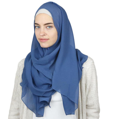 Textured Micro Chiffon Hijab Shawl Denim Blue