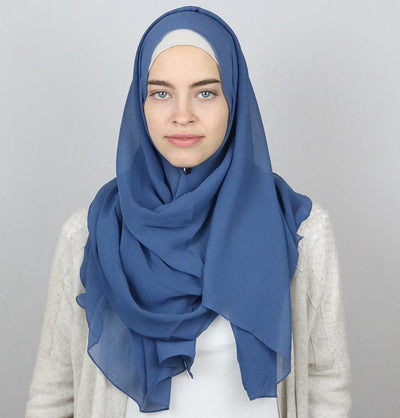 Textured Micro Chiffon Hijab Shawl Denim Blue