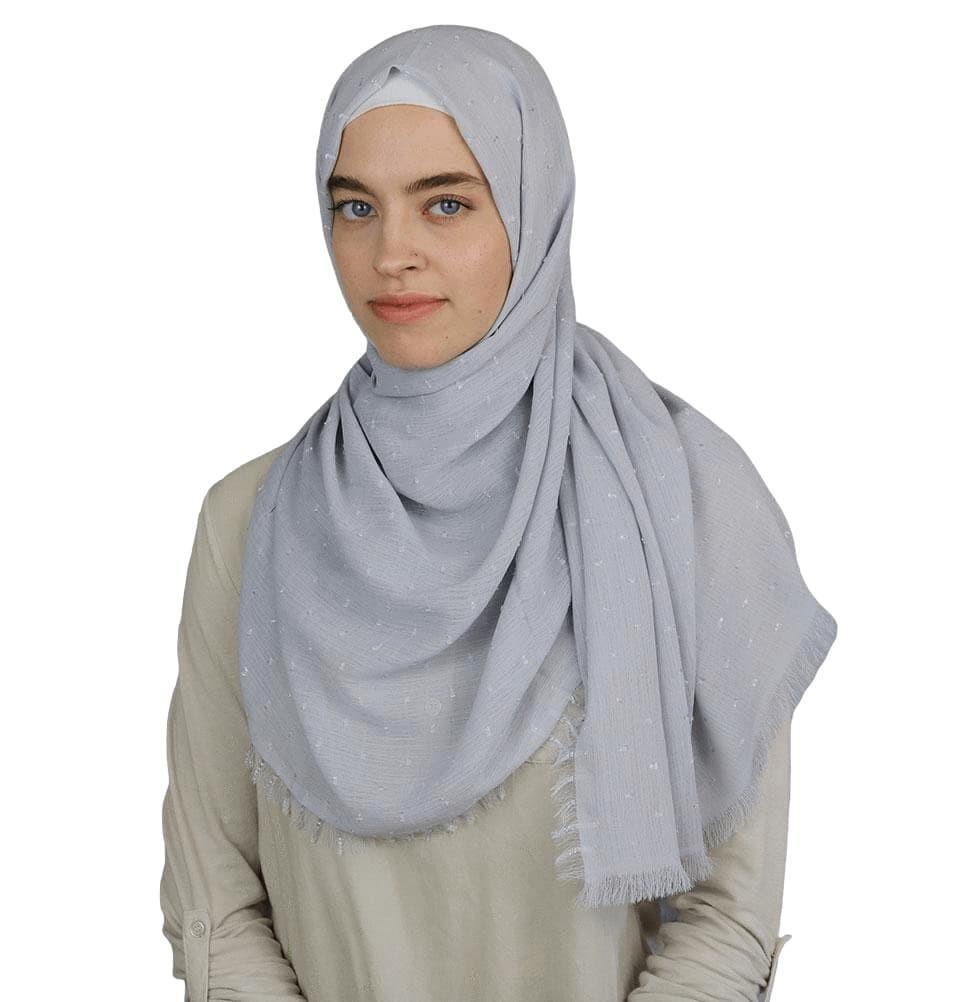 Pom Pom Crepe Hijab Shawl Gray