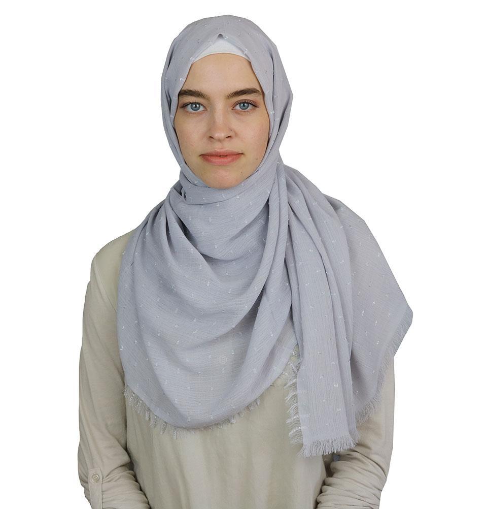 Pom Pom Crepe Hijab Shawl Gray