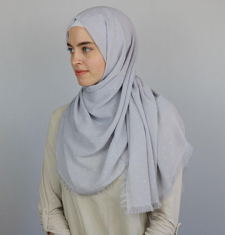 Pom Pom Crepe Hijab Shawl Gray