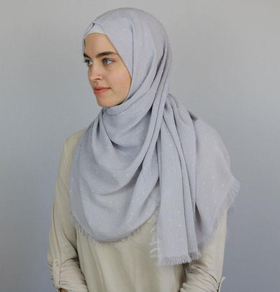 Pom Pom Crepe Hijab Shawl Gray