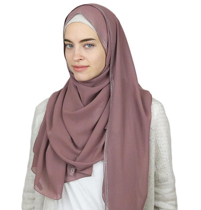 Rhinestone Trimmed Chiffon Hijab Shawl Mauve
