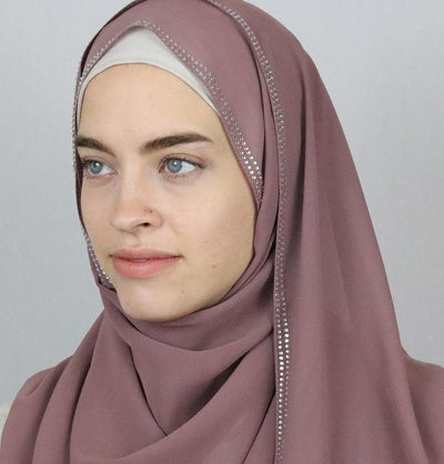 Rhinestone Trimmed Chiffon Hijab Shawl Mauve