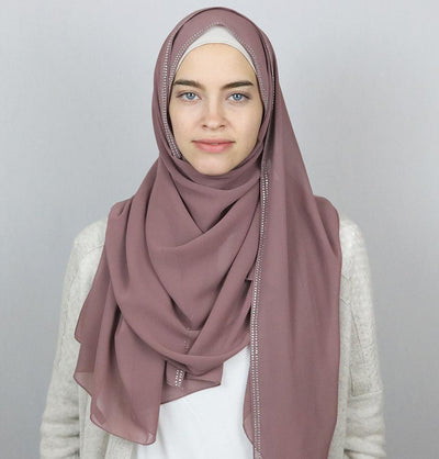 Rhinestone Trimmed Chiffon Hijab Shawl Mauve