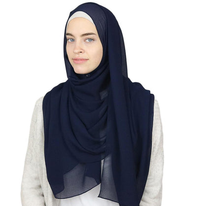 Sedef Shawl Navy Blue Textured Micro Chiffon Hijab Shawl Navy Blue