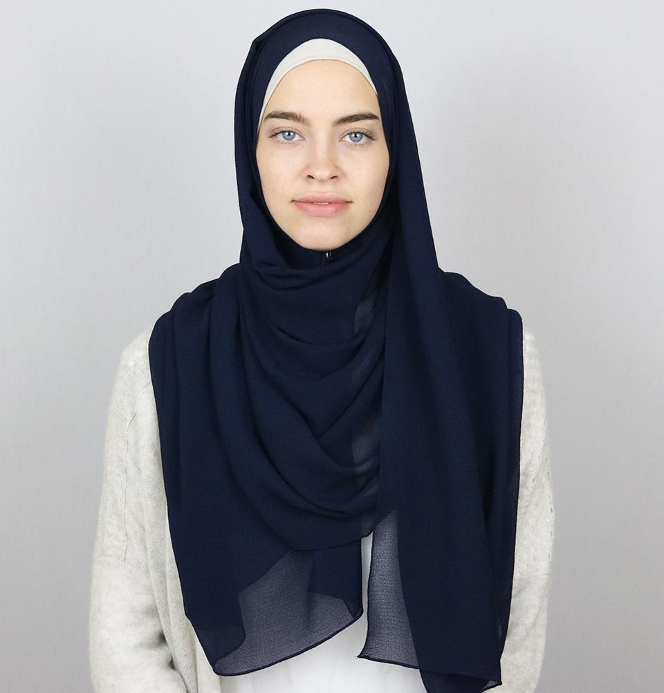 Sedef Shawl Navy Blue Textured Micro Chiffon Hijab Shawl Navy Blue