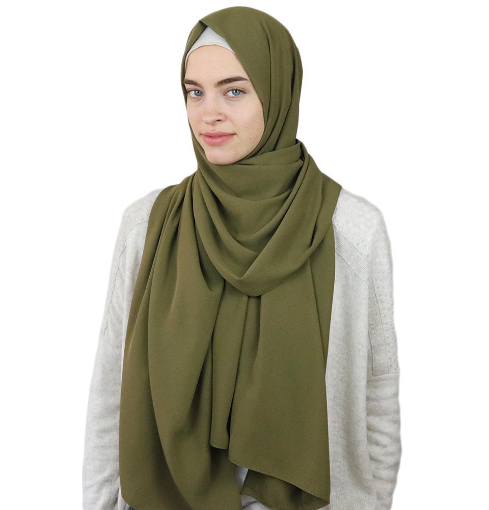 Medine Solid Chiffon Hijab Shawl Olive Green