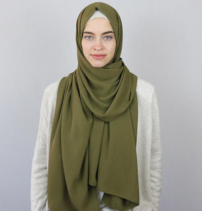 Medine Solid Chiffon Hijab Shawl Olive Green