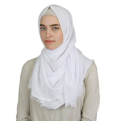 Pom Pom Crepe Hijab Shawl White